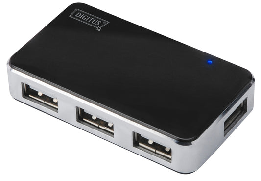 DIGITUS USB 2.0 Mini Hub, 4-poorts, zilver, incl. voedingseenheid