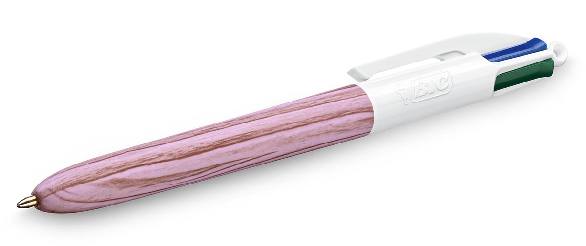Bic 4 Colours Wood Style balpen, medium, op blister