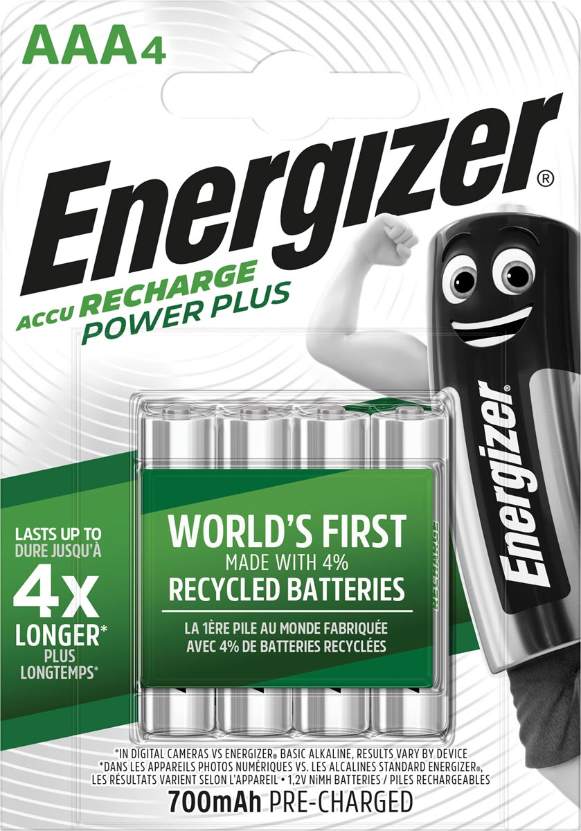 Energizer herlaadbare batterijen Power Plus AAA, blister van 4 stuks