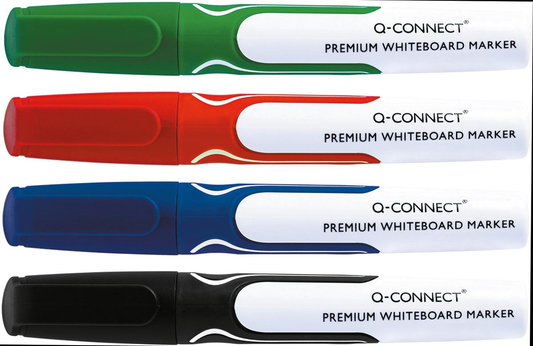 Q-Connect Premium whiteboard marker, ronde punt, geassorteerde kleuren, pak van 4 stuks