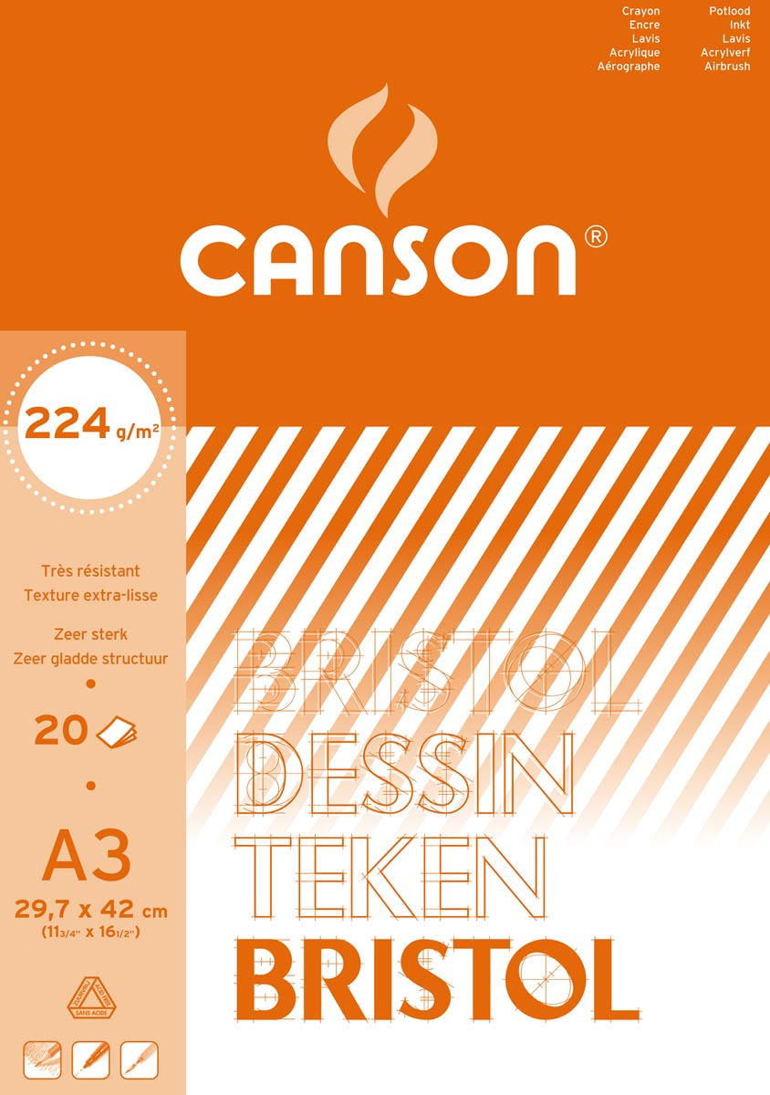 Canson tekenblok Bristol ft 29,7 x 42 cm (A3)
