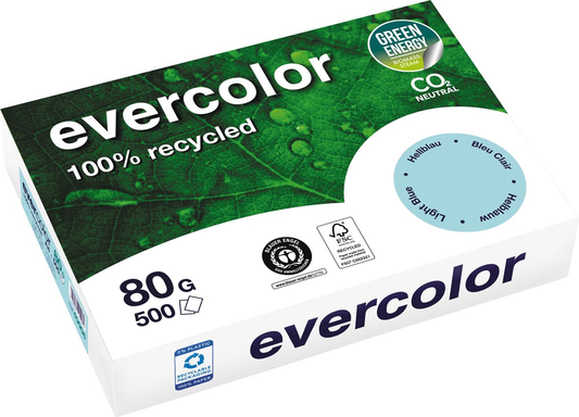 Clairefontaine Evercolor gekleurd gerecycleerd papier, A4, 80 g, 500 vel, helblauw