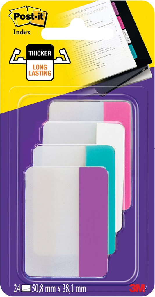 Post-it Index Strong, ft 38 x 50,8 mm, geassorteerde kleuren, 6 tabs per kleur