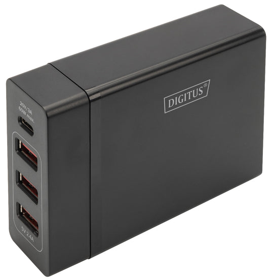 DIGITUS Universele USB Lade-Adapter, 4-poorts, schwarz