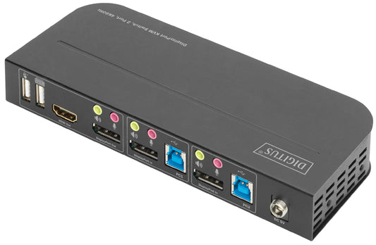DIGITUS KVM-switch, 2-poorts, 2 x DP in, 1 x DP/HDMI uit