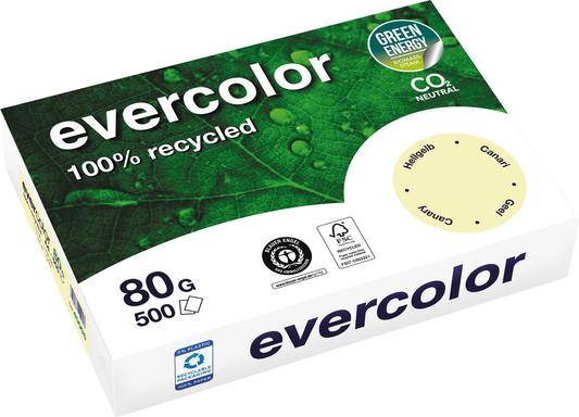 Clairefontaine Evercolor gekleurd gerecycleerd papier, A4, 80 g, 500 vel, geel