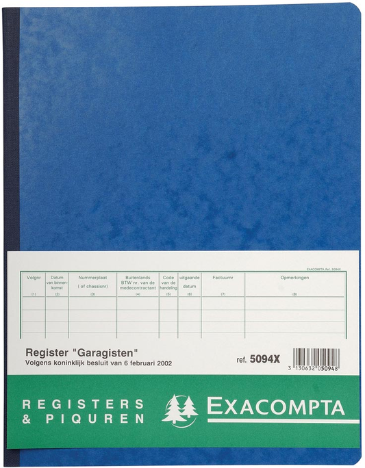 Exacompta register garagist en pomphouder, ft 32 x 25 cm, Nederlandstalig