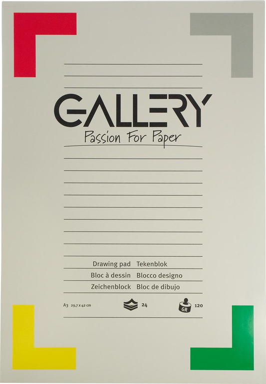 Gallery tekenblok, houtvrij papier, 120 g/m²,ft 29,7 x 42 cm (A3), blok van 24 vel