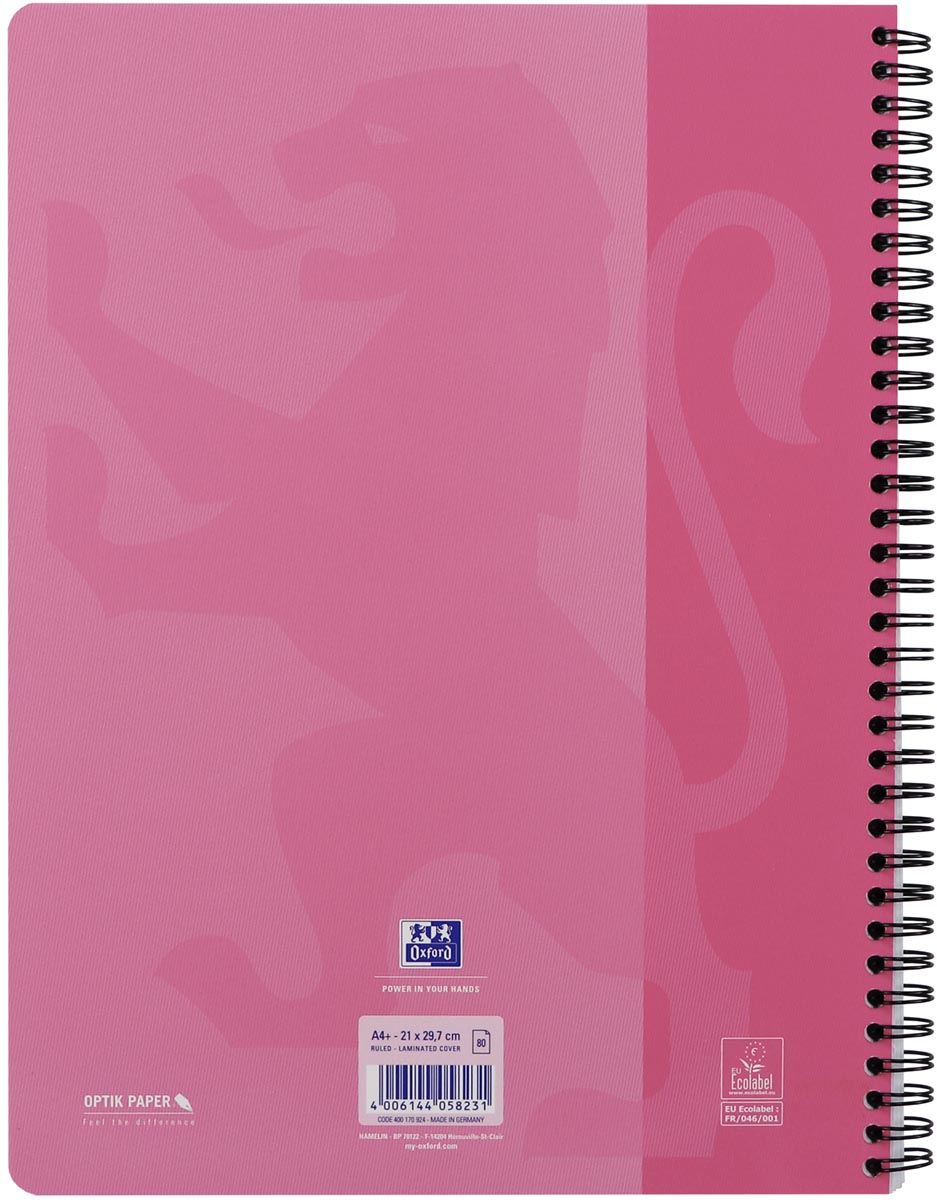 Oxford School collegeblok A4+ gelijnd, 23-gaats, 80 vel, roze