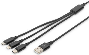 DIGITUS 3-in-1 Ladekabel, USB A-Lightning Micro USB-C