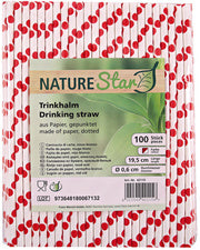 NATURE Star papieren drinkrietje, 197 mm, rood/wit gestippeld
