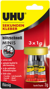 UHU secondelijm blitzschnell MINIS, 3 tubes à 1 g