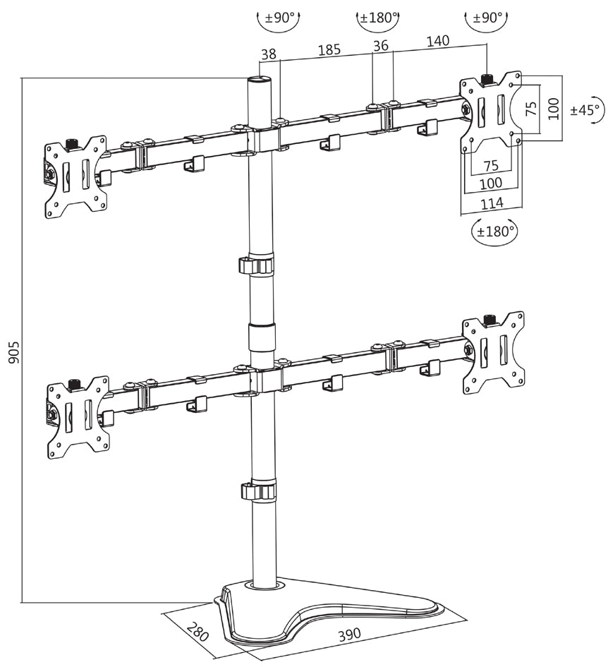 LogiLink TFT/LCD monitorarm met voet, 4-voudig, zwart