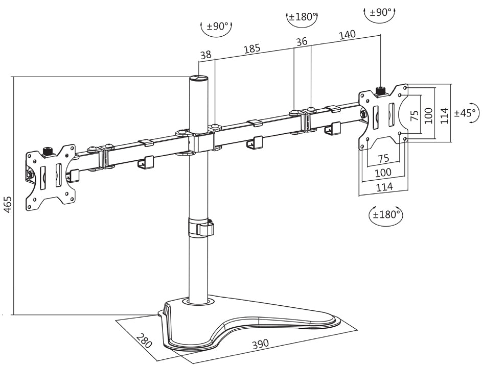 LogiLink TFT/LCD monitorarm met voet, 2-voudig, zwart