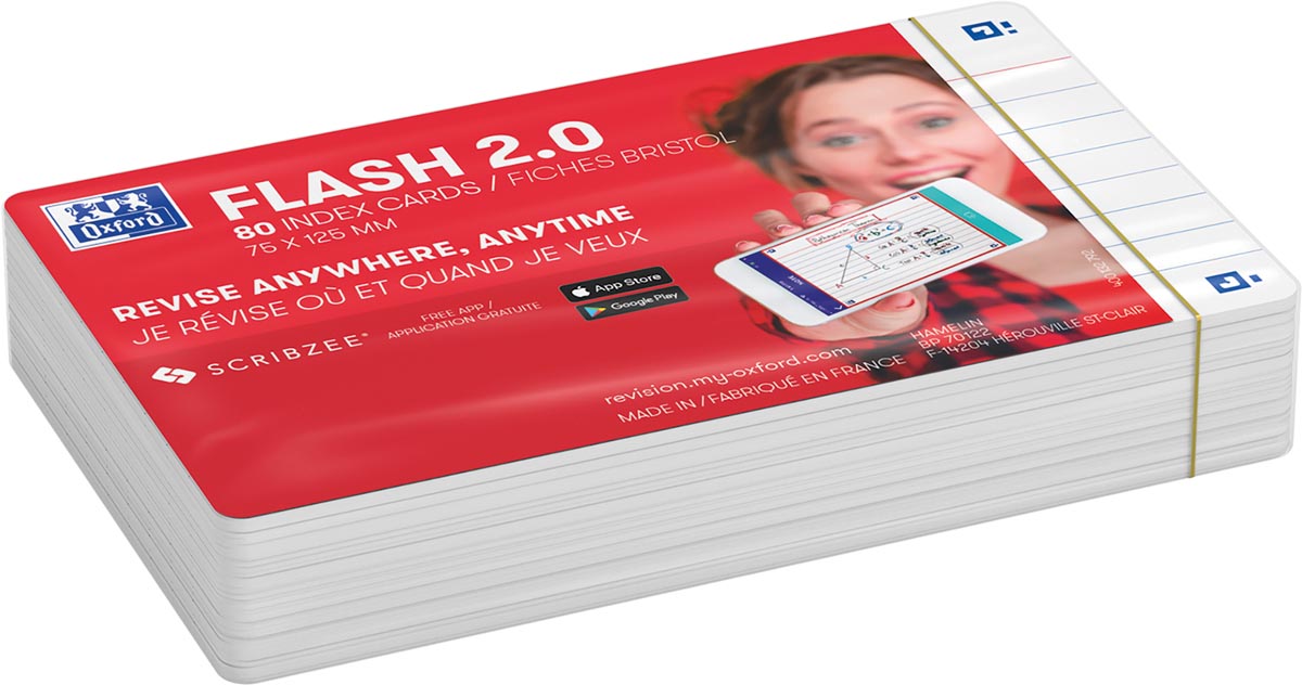 Oxford Flash 2.0 flashcard starterkit, gelijnd, A7, wit, pak van 80 vel