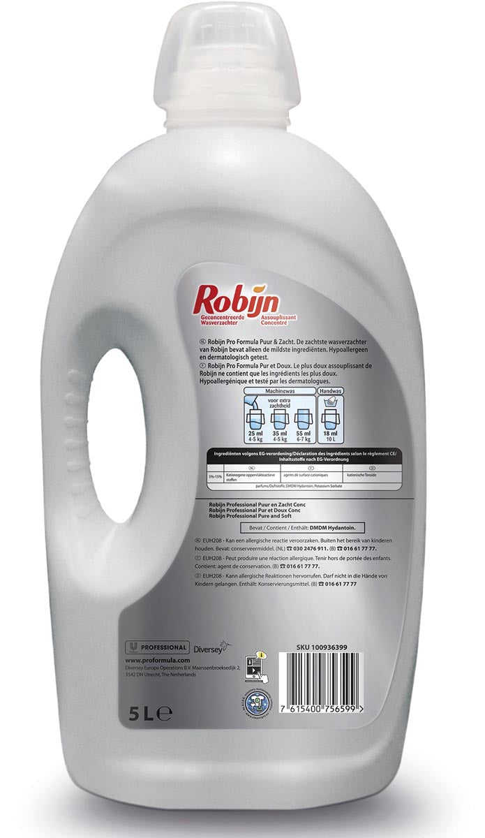 Robijn wasverzachter Puur & Zacht, flacon van 5 liter