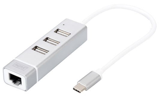 DIGITUS USB 2.0 naar Fast Ethernet Adapter, 3-poorts USB Hub
