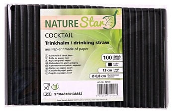 NATURE Star papieren drinkrietje Cocktail, 130 mm, zwart