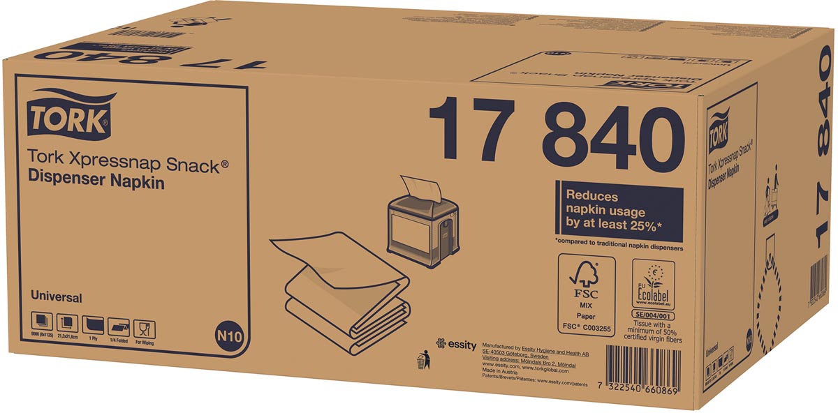 Tork servetten Expressnap Snack voor dispenser, 1-laags, 1125 per bundel