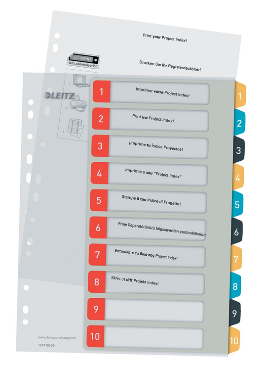 Leitz Cosy tabbladen, ft A4, 11-gaatsperforatie, PP, geassorteerde kleuren, set 1-10