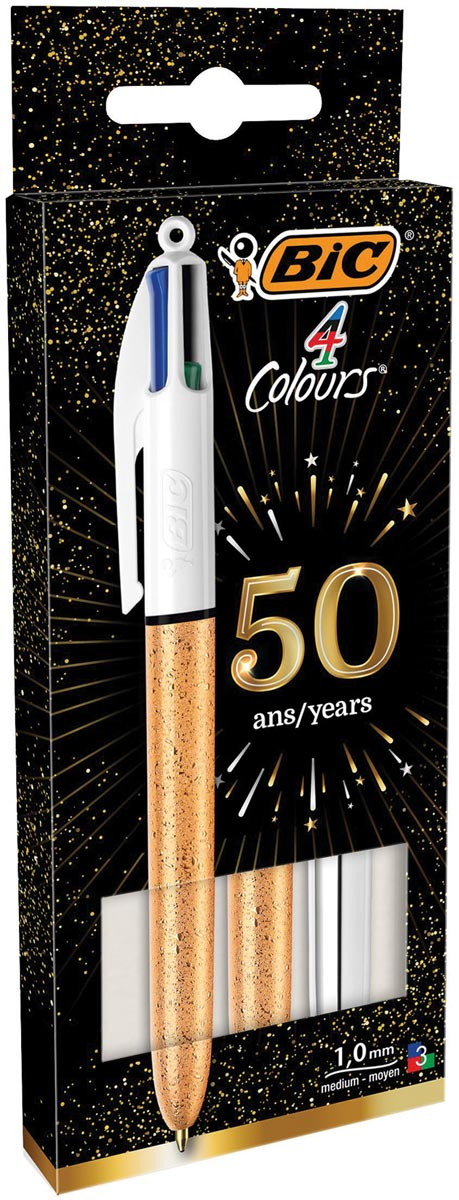 Bic 4 Colours Frozen + Shine, balpen, 0,32 mm, 4 klassieke inktkleuren, blister van 3 stuks