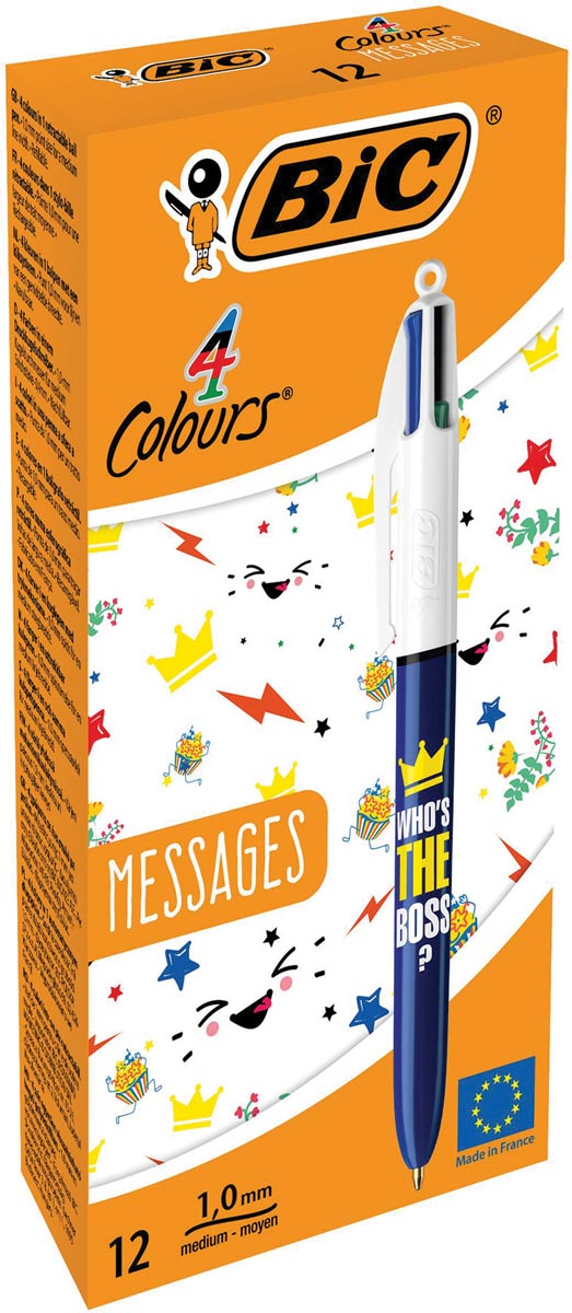Bic 4 Colours Messages, balpen, 0,32 mm, 4 klassieke inktkleuren, doos van 12 stuks