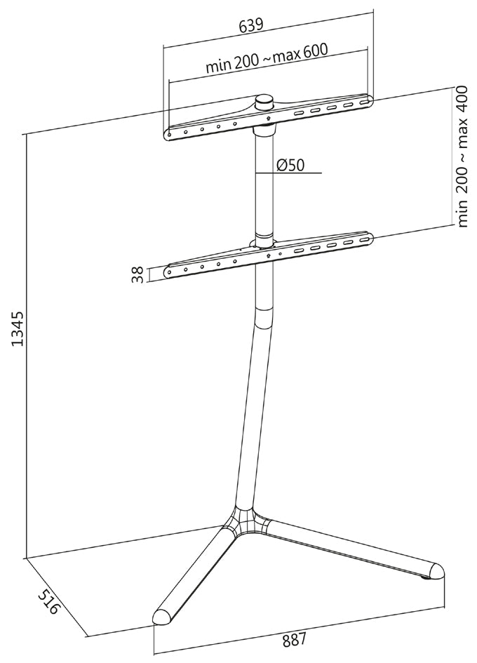 LogiLink TV-standaard, voor 124,46 - 177,80 cm, V-voet, zwart