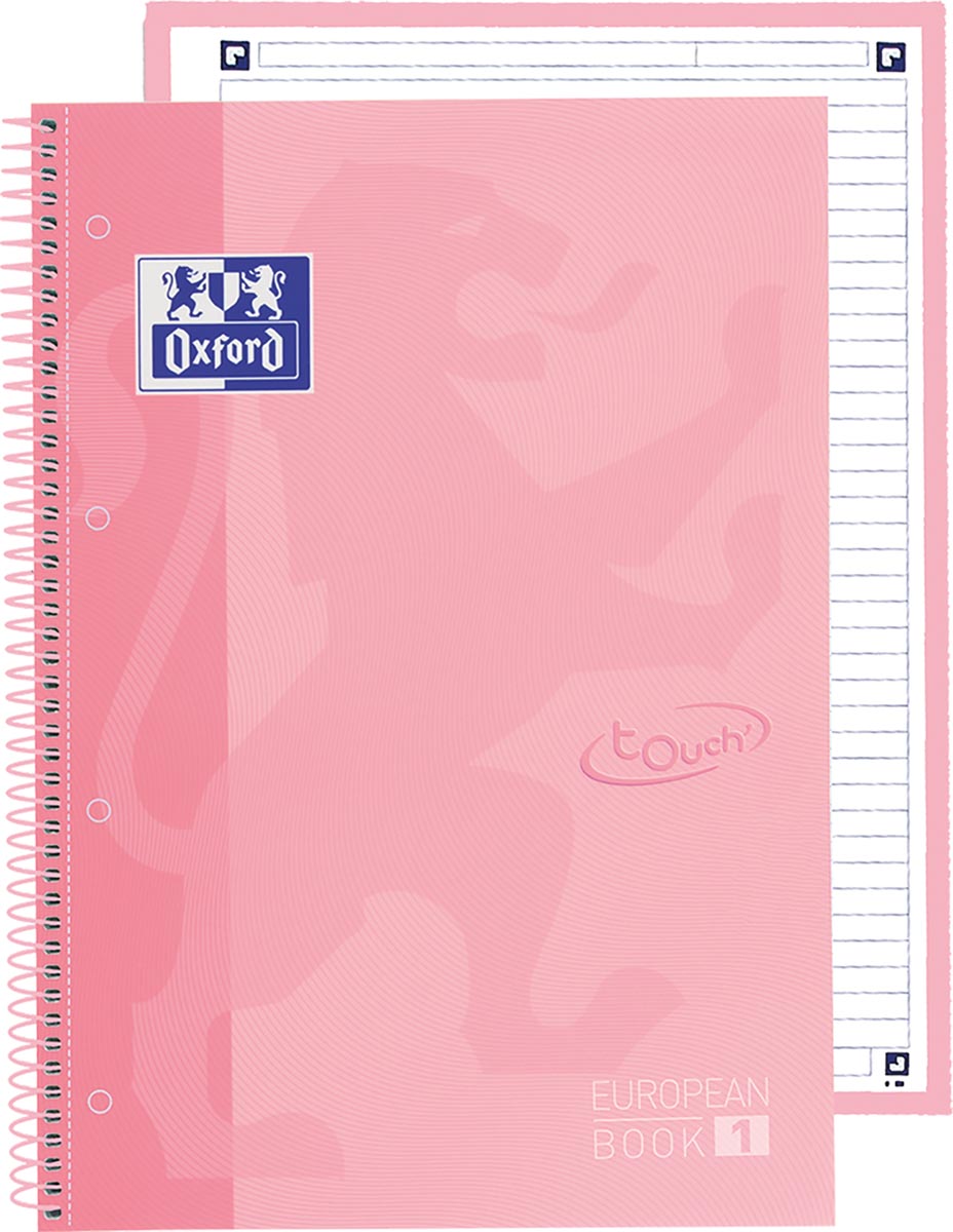 Oxford School Touch Europeanbook spiraalblok, ft A4+, 160 bladzijden, gelijnd, pastel roze