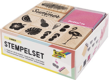 folia motief stempelset Zomer, gemaakt van hout, 13 stuks