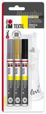 Marabu Textielmarker Textielverf Glitter, blisterverpakking van 3