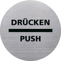helit Piktogramm de badge DRÜCKEN/PUSH, rund, silber