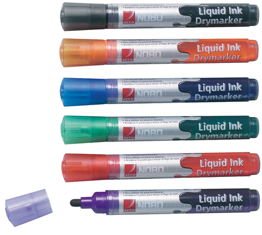 nobo Liquid Ink whiteboard marker, ronde punt, set van 6