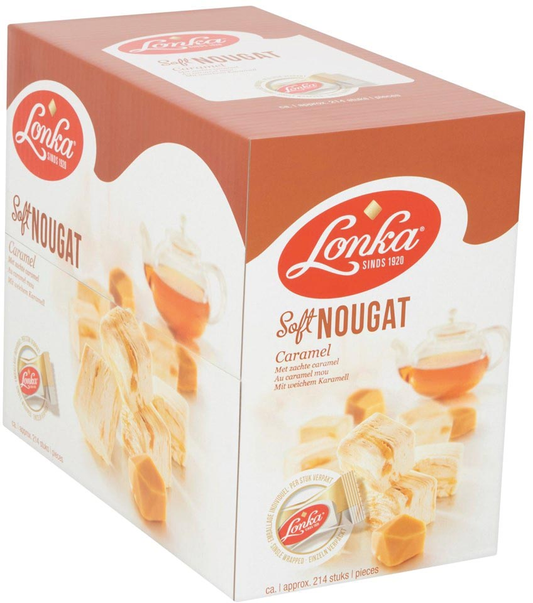 Lonka Nougat, per stuk verpakt, 12g, doos van 214 stuks, caramel