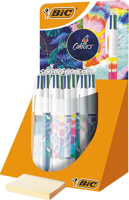 Bic 4 Colours Tie Dye + Botanical, balpen, medium, 4 klassieke inktkleuren, display van 30 stuks