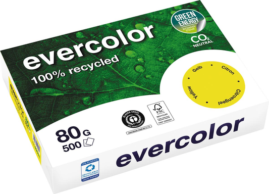 Clairefontaine Evercolor gekleurd gerecycleerd papier, A4, 80 g, 500 vel, citroengeel