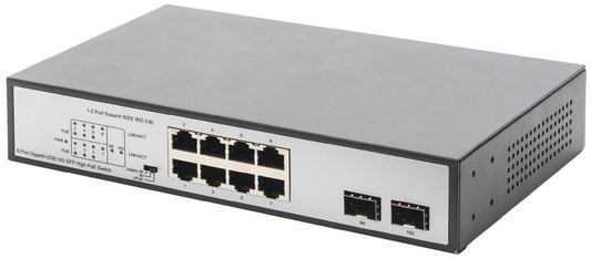 DIGITUS 19 Gigabit PoE Switch, 8-poorts, onbeheerd, 2 Uplinks
