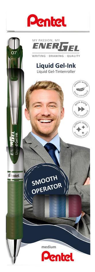 Pentel Gel rollerball EnerGel XmRT, set van 4, mooie kleuren