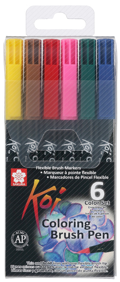 SAKURA brush pen Koi Kleurborstel, set van 6, basiskleuren