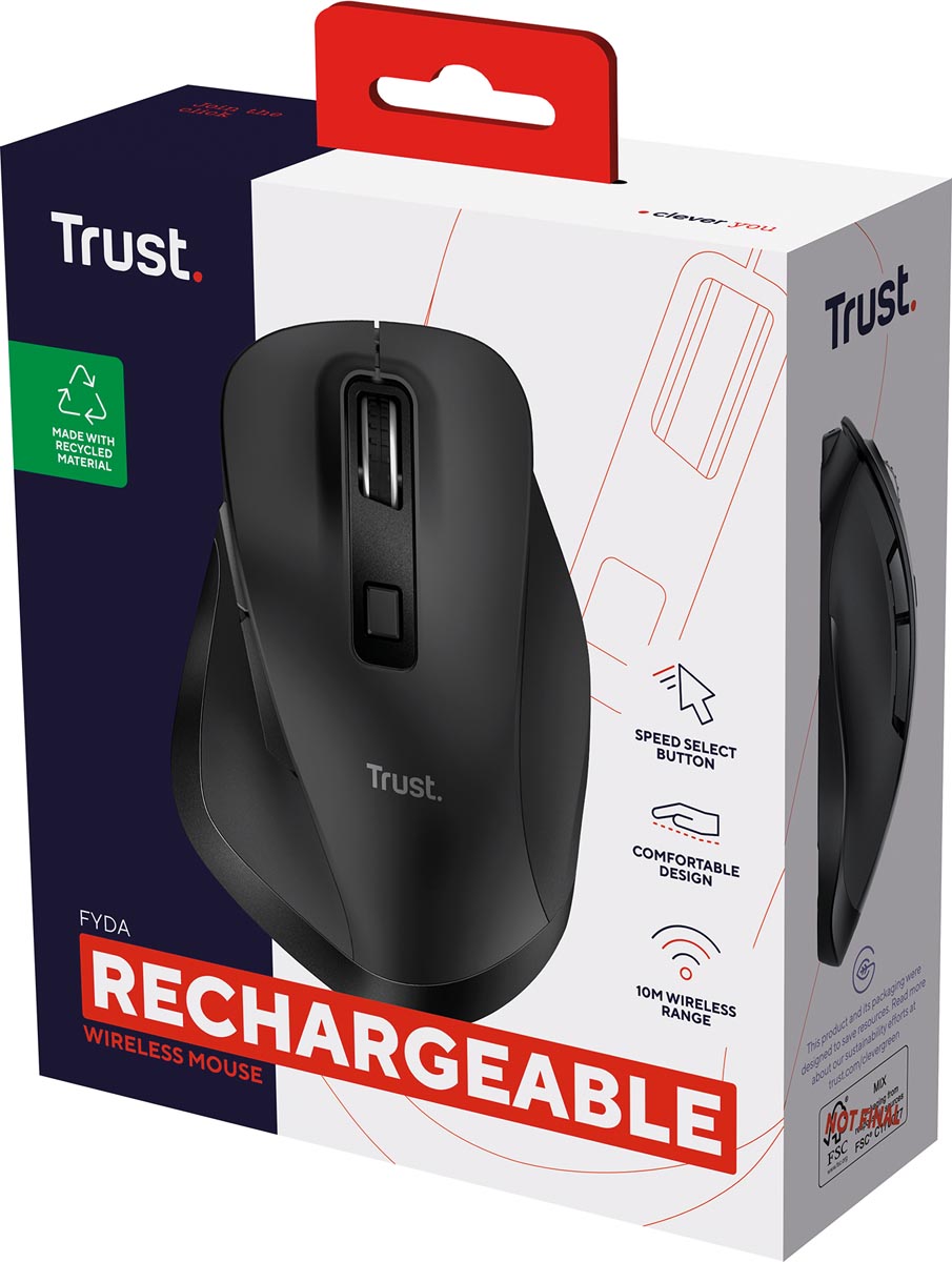 Trust Fyda Comfort draadloze muis Eco, zwart