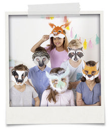 folia kindermaskers bosdieren, gemaakt van karton, wit