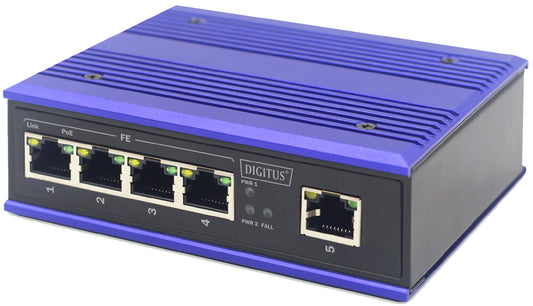 DIGITUS industriële Fast Ethernet PoE schakelaar, 4 poorten