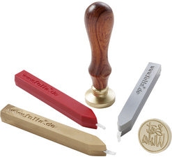 folia seal set, incl. houten handvat, seal motieven, seal wax