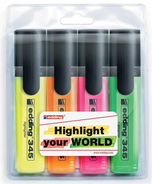 Edding markeerstift 345, etui van 4 stuks in geassorteerde kleuren