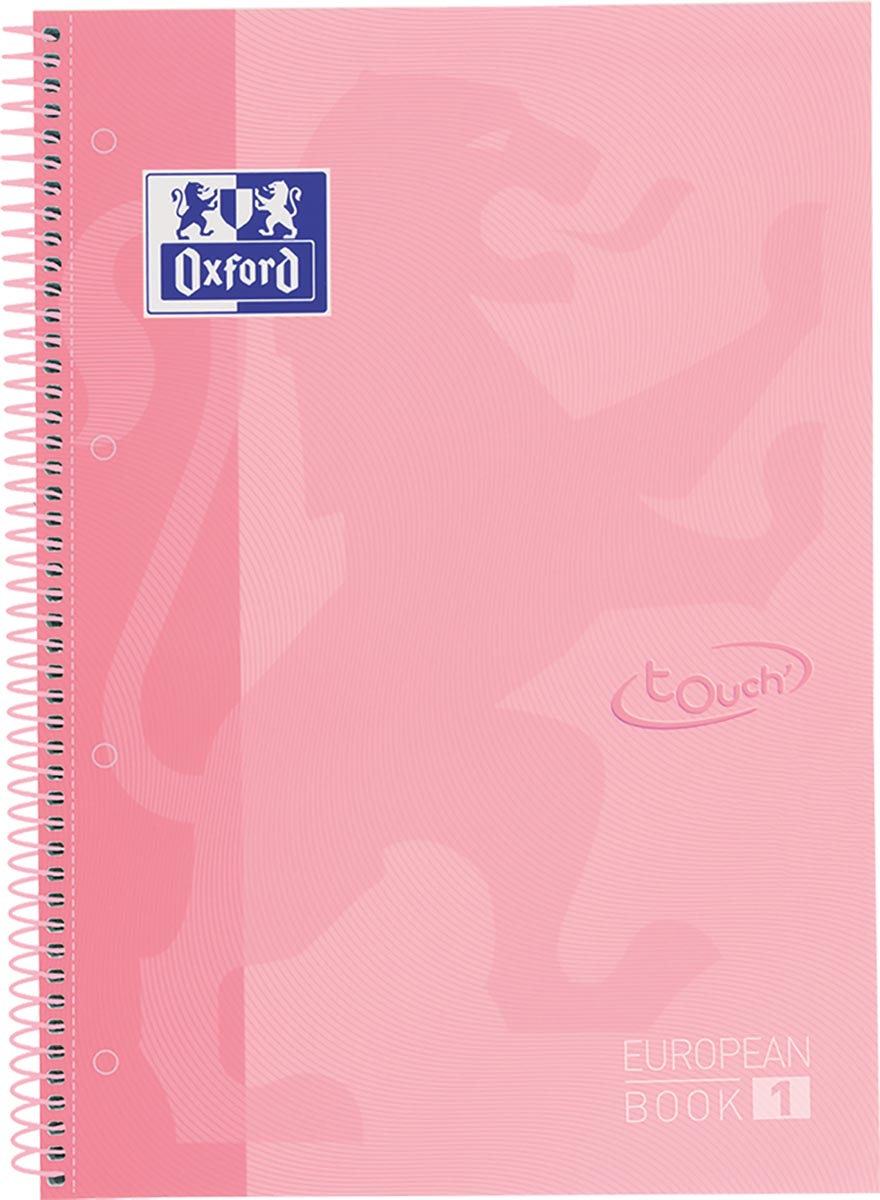 Oxford School Touch Europeanbook spiraalblok, ft A4+, 160 bladzijden, geruit 5 mm, pastel roze