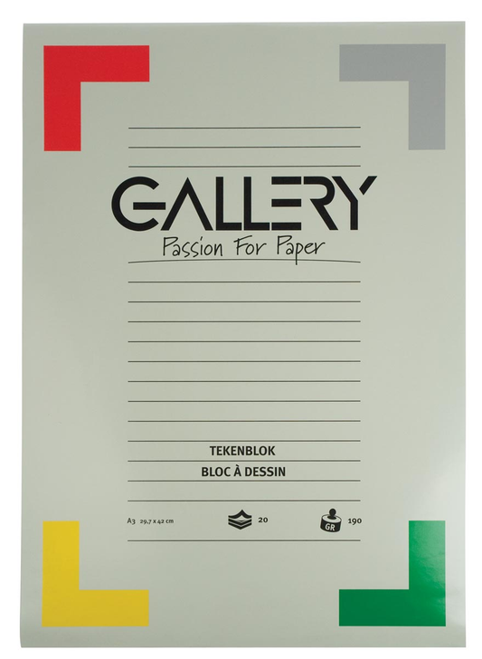 Gallery tekenblok, extra zwaar houtvrij papier, 190 g/m², ft 29,7 x 42 cm (A3), blok van 20 vel