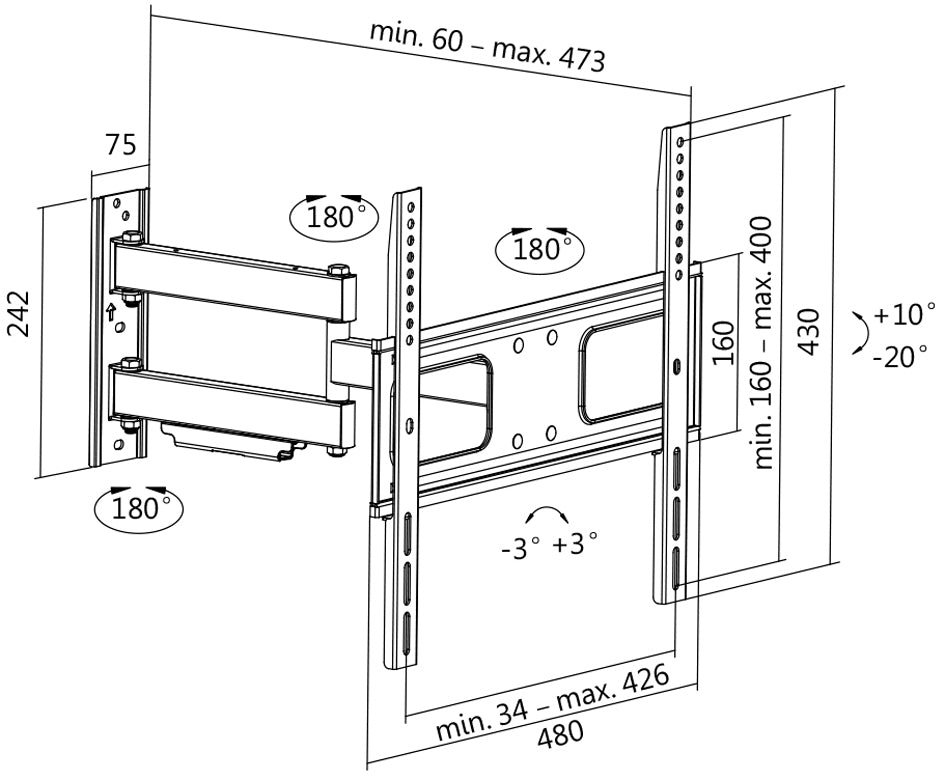 LogiLink TV muurbeugel Full Motion, voor 81,28 - 139,7 cm