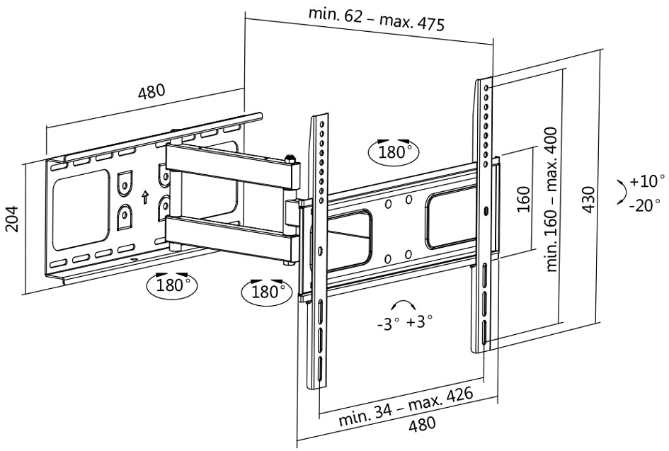 LogiLink TV muurbeugel Full Motion, voor 81,28 - 139,7 cm