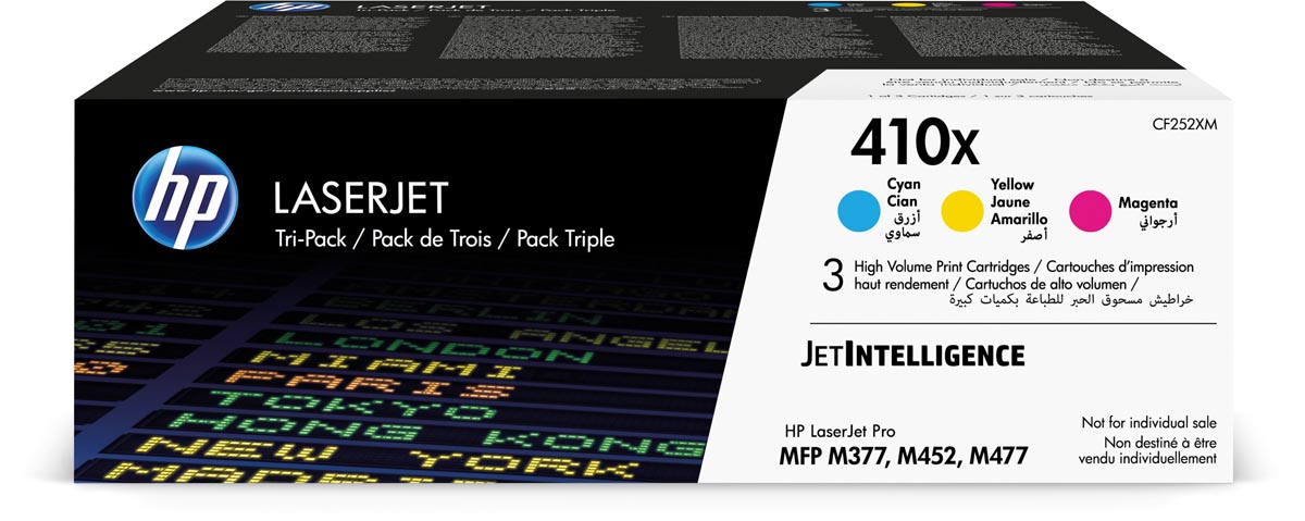 HP toner 410X, 5.000 pagina's, OEM CF252XM, cyaan, magenta en geel