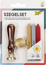 folia seal set, incl. houten handvat, seal motieven, seal wax