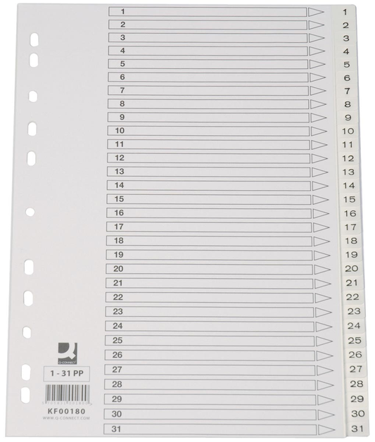 Q-Connect tabbladen set 1-31, met indexblad, ft A4, wit
